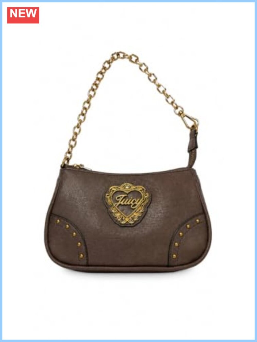 Juicy Couture Convertible Wristlet Gold Chain Studded Zip Clutch